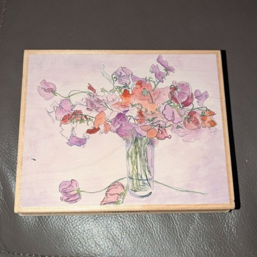 Stamps Happen Rubber Wood Mounted Patricia Giggs Sweet Peas Vase Flowers Stamp